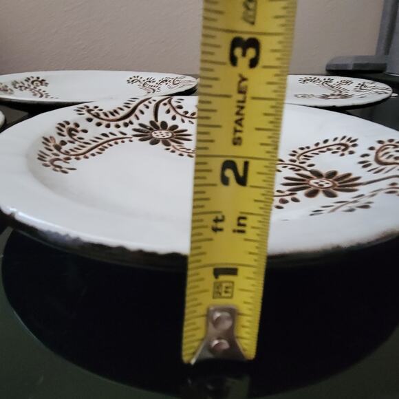 Rare Luxury Lamphun Ceramic Thailand Brown Raised Henna Design Mehndi Set of 4 - Picture 7 of 7